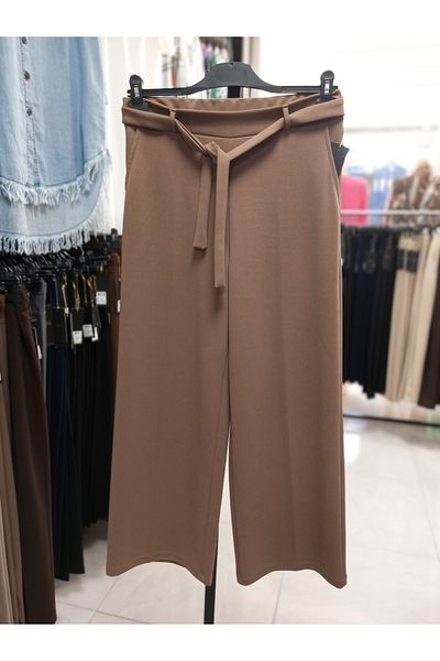 AKŞEN GİYİM Plus Size Lycra Scuba Crepe Belted Palazzo Trousers - Non-Marking
