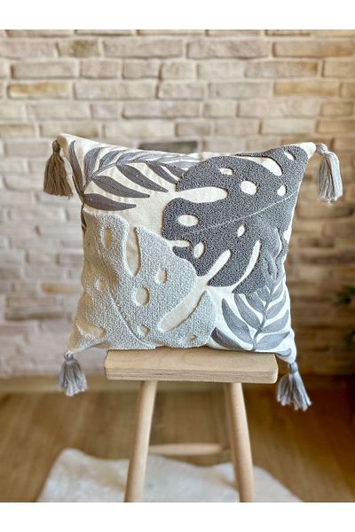 SWITA Punch Embroidered Single Decorative Special Design Gray Throw Pillow Cover (panch)