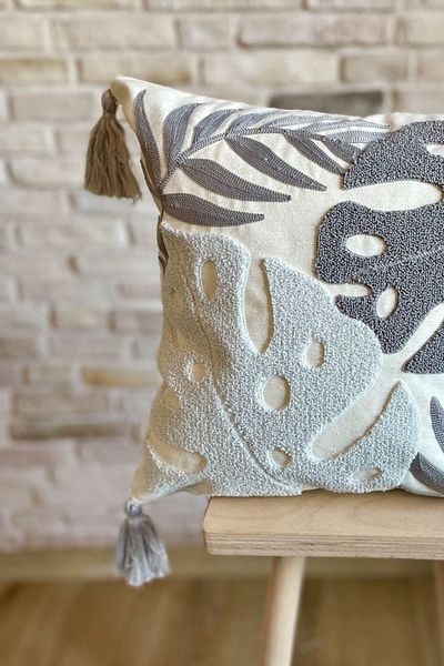SWITA Punch Embroidered Single Decorative Special Design Gray Throw Pillow Cover (panch)