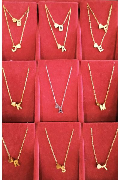 Meyra Accessories Stainless Non-Tarnish Steel Necklace - GOLD Stylish Detailed, Letter and Heart Gift Necklace