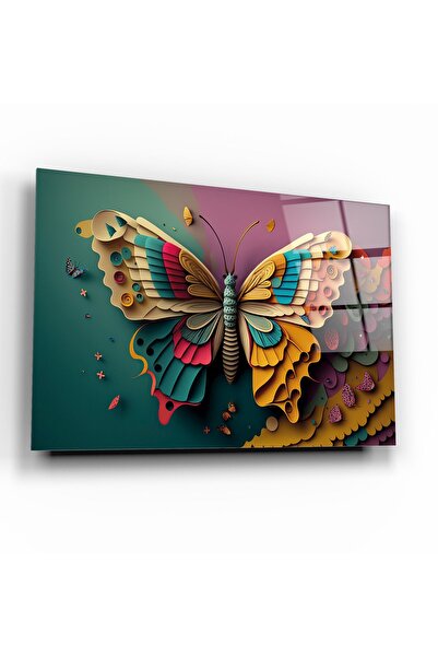 ACRES Renkli Kelebek Soyut Cam Tablo