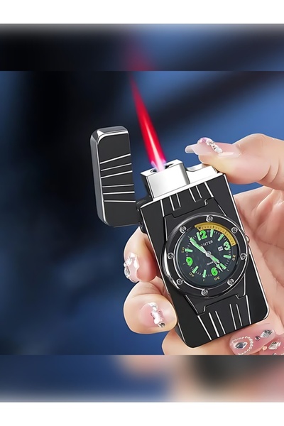 HK GİFT SHOP Özel Yapım Saatli Çakmak Turbo Işıklı Rüzgara Dayanıklı  Çakmak