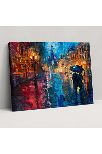 Popcas Leonid Afremov Kanvas Tablo, Yağmurlu Şehir Duvarı Tablosu, Leonid Afr...