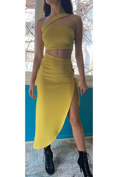 Rosy Gold Kusaklı Live In Style Skirt - Single Thick Straps, Side Crossed Top