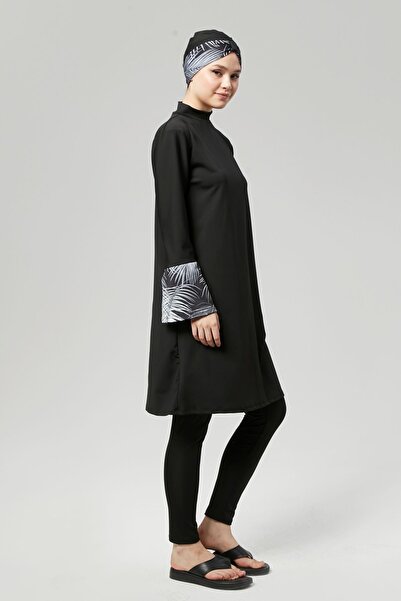 FİT1BEDEN Tam Kapalı Su İtici Hızlı Kuruyan Tesettür Mayo Takım Kol Desenli