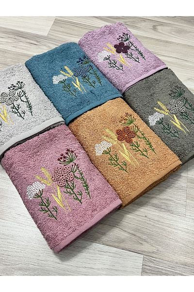 AYHANHOME 6-Piece 3D Hand Embroidered Tassel Dowry Set 50x90 Hand Face Towel Set