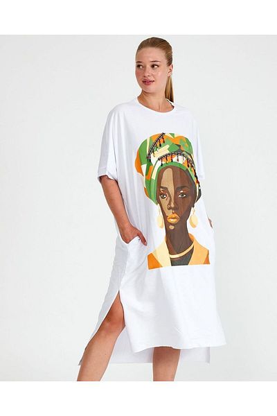 lovebox Rochie de sezon pentru fete din bumbac cu margele si fanta africana cu strasuri - SMR-001