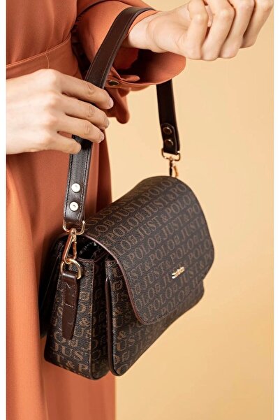 Just Polo Kahve Taba 2 Bölmeli Omuz Çantası Monogram 2197mh