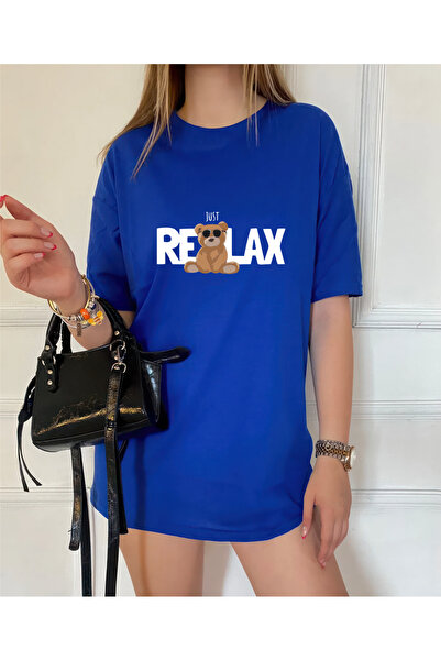 oneagılyazı RELAX BEAR DESIGN - تي شيرت مطبوع كبير الحجم