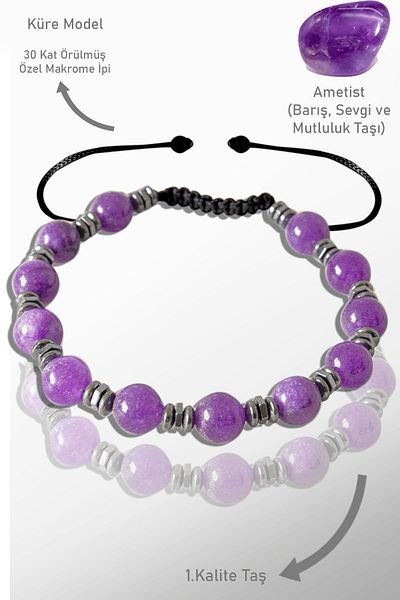 Tesbih Atölyesi Real Hematite Certified - Amethyst Stone Bracelet - Adjustable (India)