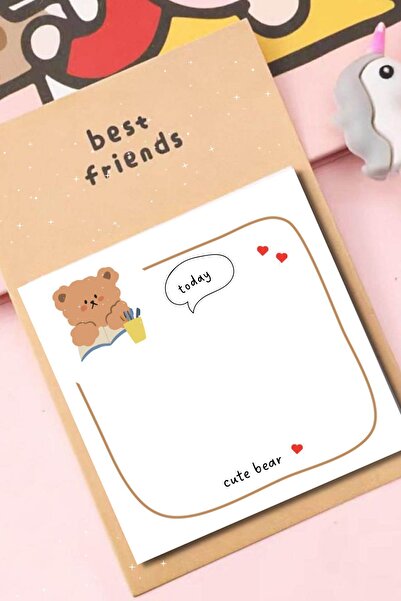 pnkycrco Ders Çalışan Ayıcık | Not Kağıdı Bloknot Not Defteri Notepad Memopad
