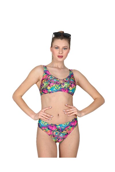 YT DİLAY Halkalı Üst Bikini Takımı Pembe Desenli