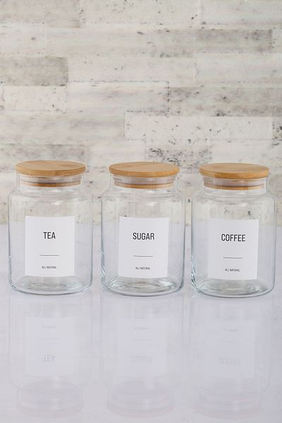 ANJEAHOME Lugo 3-Piece 800 Ml Glass Storage Container Bamboo Lid (Different Label Options)
