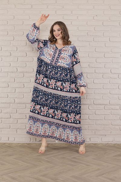 mervemoda Women's long plus size woven viscose dress