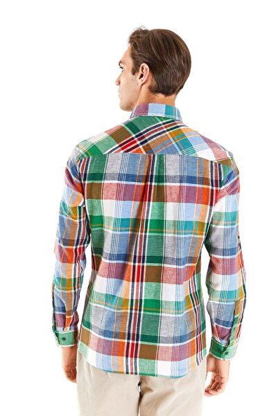 U.S. Polo Assn. Ανδρικό πουκάμισο HOLA με καρό μοτίβο με πτυσσόμενο μανίκι με κουμπιά λινό με κανονική εφαρμογή