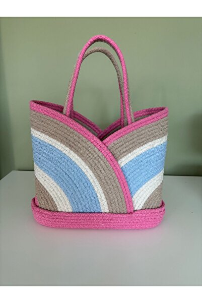 Hazen Home Gökkuşağı Renkli Kordon İpten Çanta