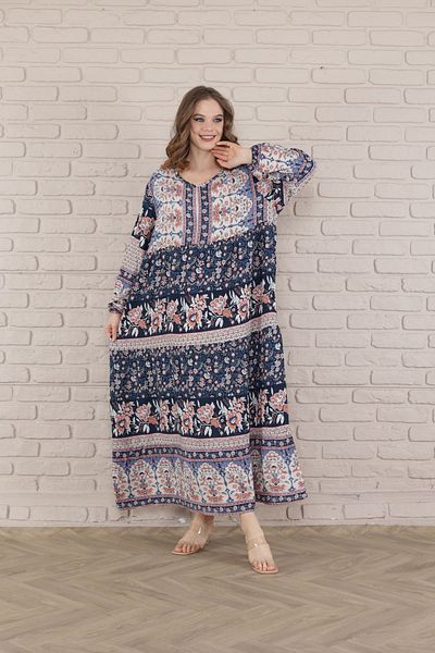 mervemoda Women's long plus size woven viscose dress