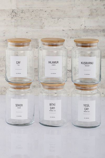ANJEAHOME Lugo 6-Piece 800 Ml Glass Storage Container Bamboo Lid (Different Label Options)
