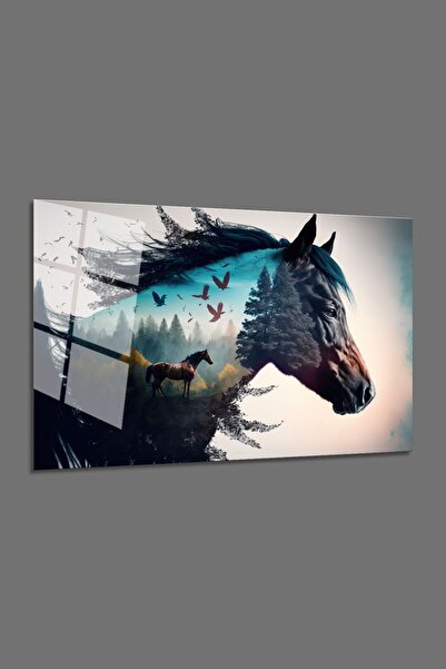 BV DEKOR Γυάλινη ζωγραφική με σκηνικό αλόγων στο δάσος-Αφηρημένη γυάλινη ζωγρ...