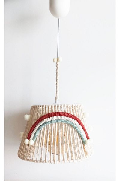 C&A&B KUZEY AVİZE Ecru Macrame Rope Wrapped Rainbow Appliqued Baby and Kids Room Chandelier (10)