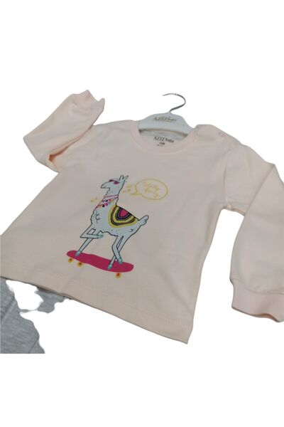 Aziz Bebe Crew Neck Long Sleeve Printed Baby Girl 2 Piece Set