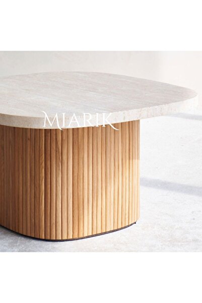 MIARIK DESIGN Dekoratif  Ahşap Ayakli Traverten Orta Sehpa