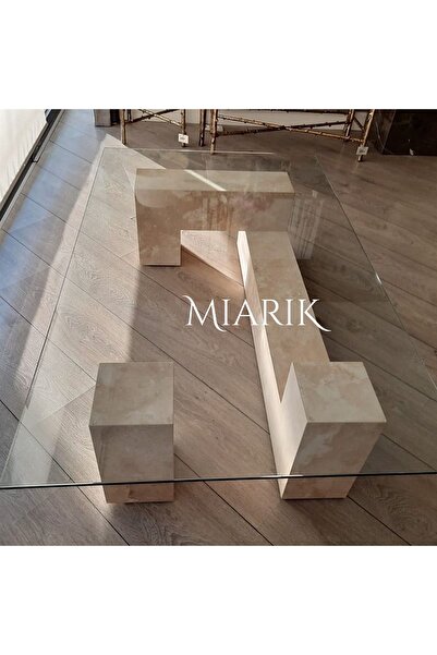 MIARIK DESIGN Tasarım Traverten Labirent Camli Orta Sehpa