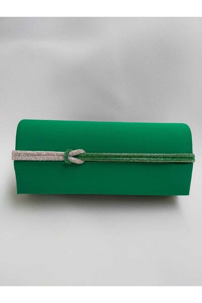 bsc Matte Green Satin Double Color Knotted Stone Evening Dress Bag