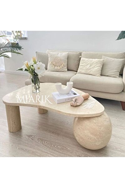 MIARIK DESIGN Mermer Fasulye Tabla Tek Küre Ayaklı Orta Sehpa Ctln