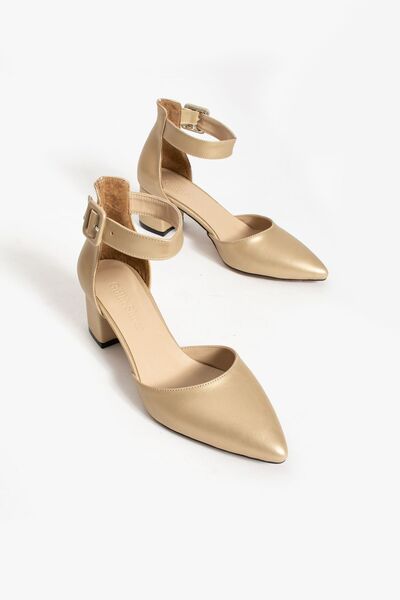 Güllü Shoes Γυναικεία χρυσοκίτρινα παπούτσια με τακούνι βραδινό φόρεμα στιλέτ...