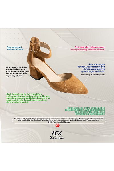 Güllü Shoes Дамска кафява велурена вечерна рокля с дебел ток и обувки за сватба 5,5 см