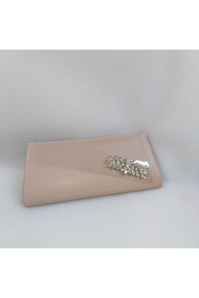 bsc حقيبة فستان سهرة من الجلد بغطاء شفاف من الحجر بنمط أوراق الشجر