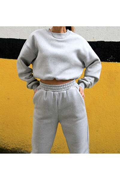 Jose Clothing Сірий 3-нитковий кроп-светр та комплект спортивних штанів - Шардоне