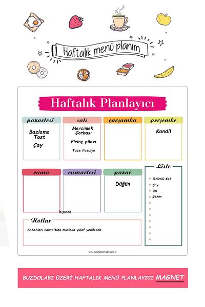 Tutunabilir Kağıt Weekly Magnet Planner Menu Μαγνητικός Πίνακας Γραφής Ψυγείο Μαγνήτης Πίνακας 30x30 εκ. Μολύβι