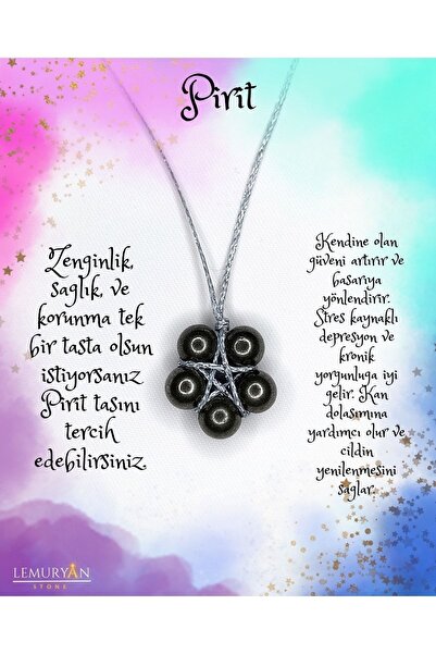 LEMURYANSTONE Doğaltaş Orijinal Pirit Pentagram Kolye