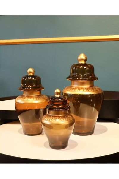 metstar 3'lü Özel El Yapımı Boyalı Vazo