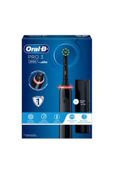 Oral-B Oral B PRO 3 -3000 Oral B Power فرشاة أسنان سوداء + حقيبة سفر، مستشعر ضغط مرئي - D505.513.3X