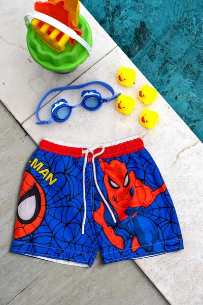Mayom Băiat - Pantaloni scurți de baie cu șireturi cu imprimeu Blue Spiderman