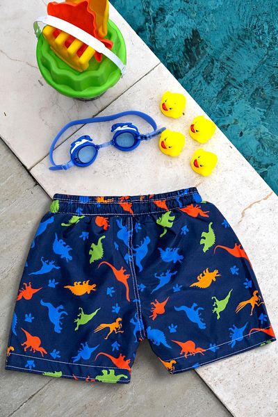 Mayom Boy - Dinosaur Printed Waist Lace Up Swim Shorts
