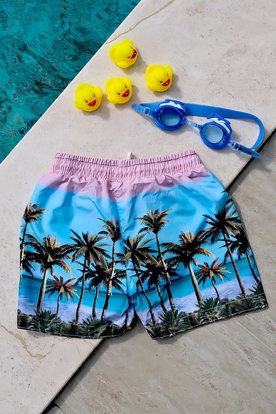 Mayom Pantaloni scurți de baie pentru băieți, cu imprimeu cu palme, cu șireturi