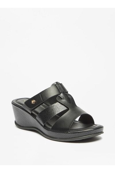 Flora Bella by Shoexpress Textured Slide Sandal with Wedge Heels