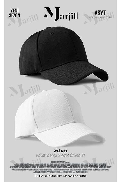 Marjill Unisex Black and White Sports Cap - Set of 2, Velcro Back, Adjustable