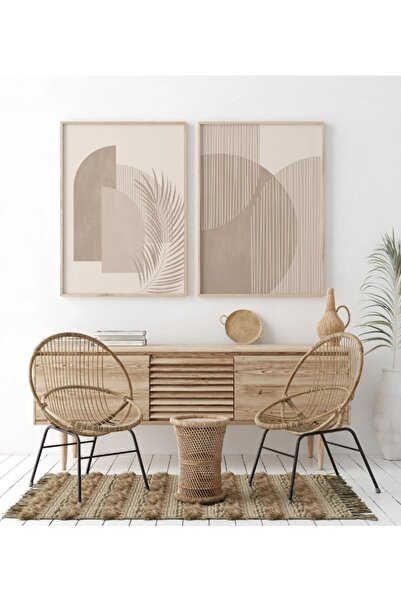 woodhomeworks Ahşap Çerçeveli 2 Li Soyut Tablo