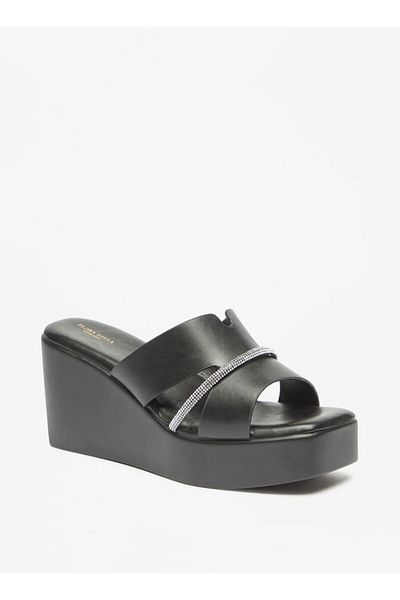 Flora Bella by Shoexpress Embellished Slip-On Sandals with Wedge Heels