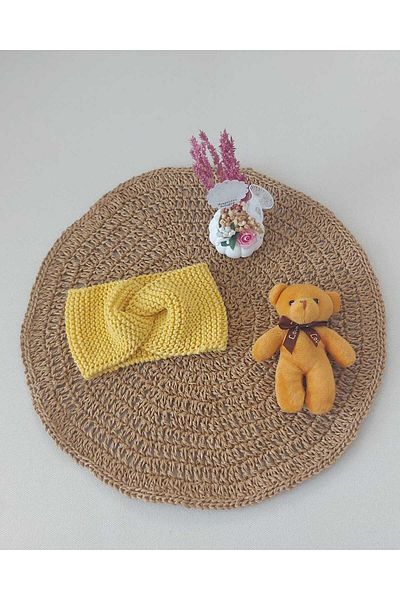 BEGİN Yellow Newborn Gift Baby Hand Knitted and Acrylic Wool Slippers Booties Bandana Set for 0-12 Months Birthday Anni