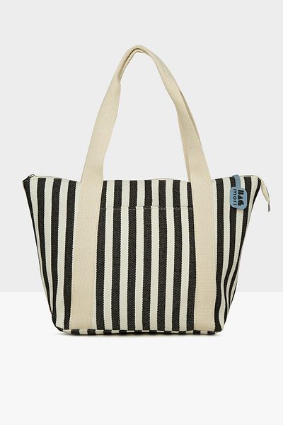 Bagmori Striped Black Women's Tote Beach Bag - Striped, M000008488