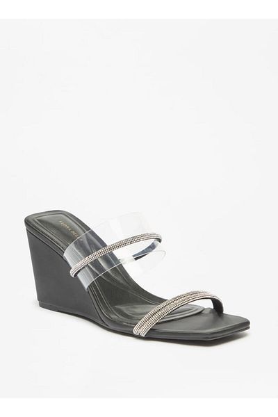 Flora Bella by Shoexpress Embellished Slip-On Sandals with Wedge Heels