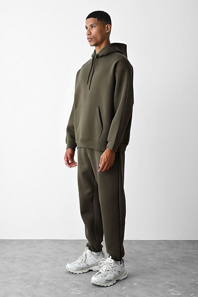 BayBayan Σετ αθλητική φόρμα χακί πράσινο oversize - 3 κλωστές ελαστικό πόδι