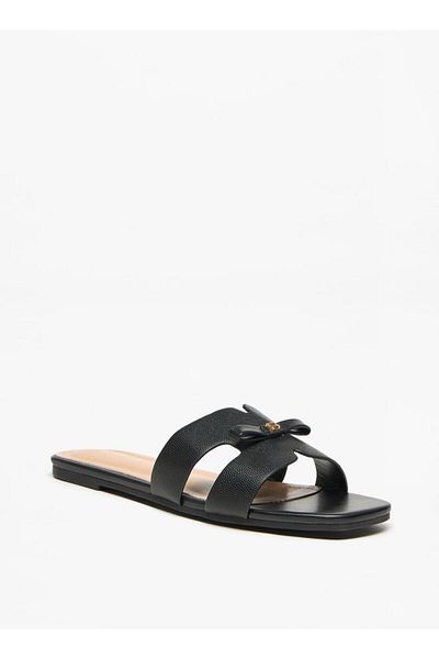 Flora Bella by Shoexpress Monogram Print Slip-On Sandals with Bow Applique
