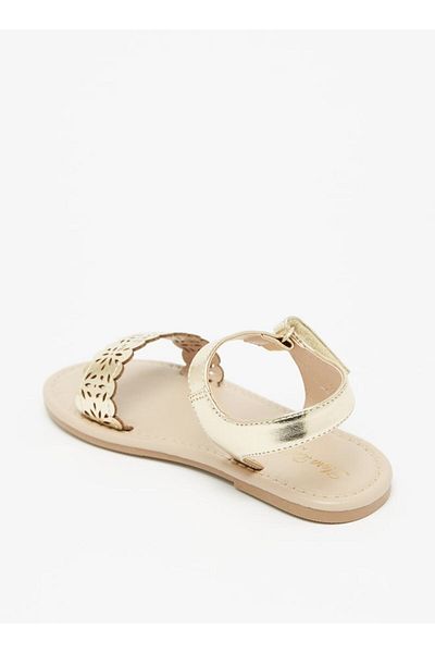Flora Bella by Shoexpress Cutwork Detail Sandals with Hook and Loop Closure